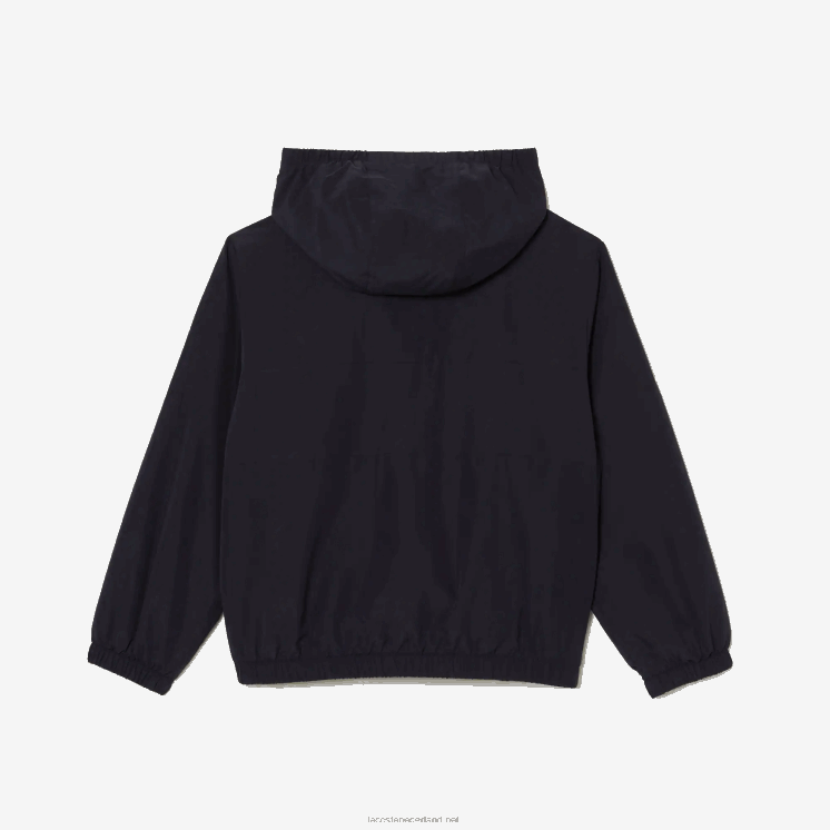 Lacoste jack met capuchon van gerecycled polyester met rits 0828H3053 marineblauw hde kinderen