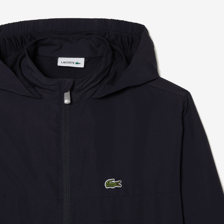 Lacoste jack met capuchon van gerecycled polyester met rits 0828H3053 marineblauw hde kinderen