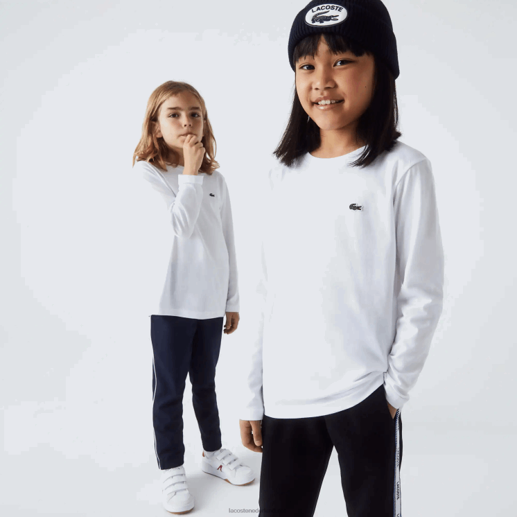 Lacoste jersey t-shirt met ronde hals 0828H3140 wit 001 kinderen