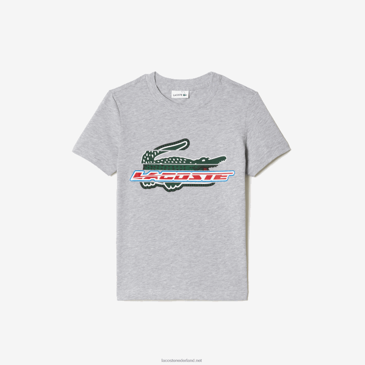 Lacoste katoenen jersey T-shirt met contrasterende print 0828H3041 grijze chine ca kinderen