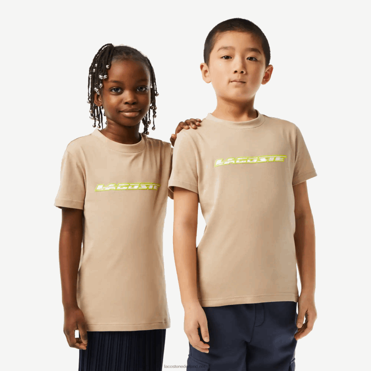 Lacoste katoenen jersey t-shirt met contrastmarkering 0828H3013 beige geel 8zb kinderen