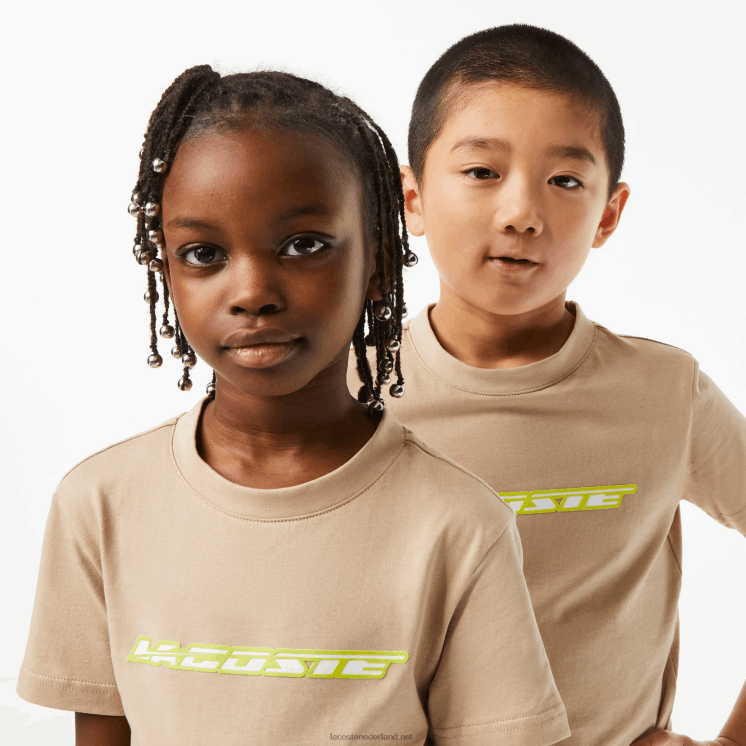 Lacoste katoenen jersey t-shirt met contrastmarkering 0828H3013 beige geel 8zb kinderen