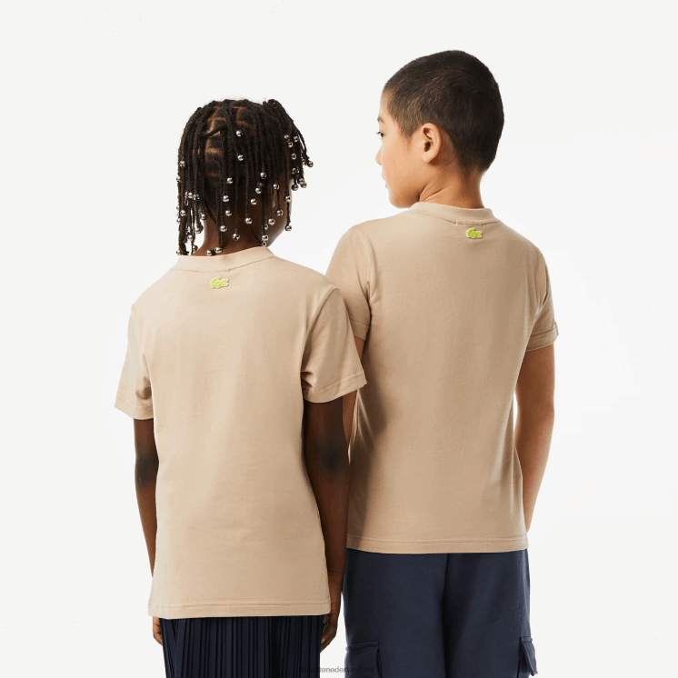Lacoste katoenen jersey t-shirt met contrastmarkering 0828H3013 beige geel 8zb kinderen