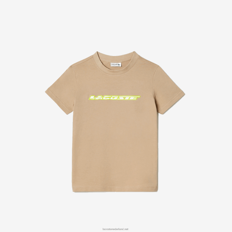 Lacoste katoenen jersey t-shirt met contrastmarkering 0828H3013 beige geel 8zb kinderen
