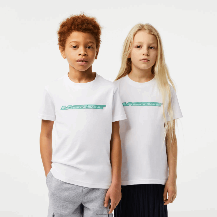 Lacoste katoenen jersey t-shirt met contrastmarkering 0828H3014 wit 001 kinderen