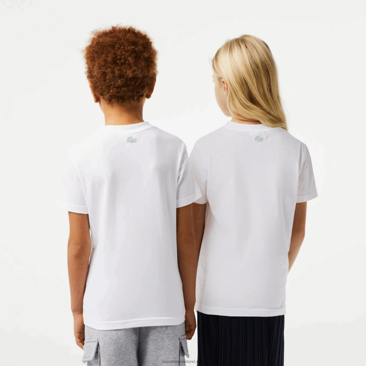 Lacoste katoenen jersey t-shirt met contrastmarkering 0828H3014 wit 001 kinderen