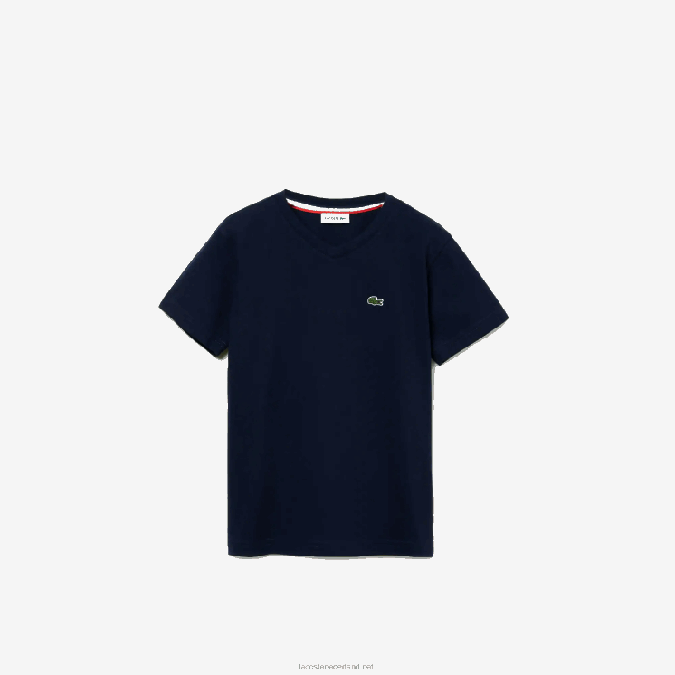 Lacoste katoenen t-shirt met v-hals 0828H3128 marineblauw 166 kinderen