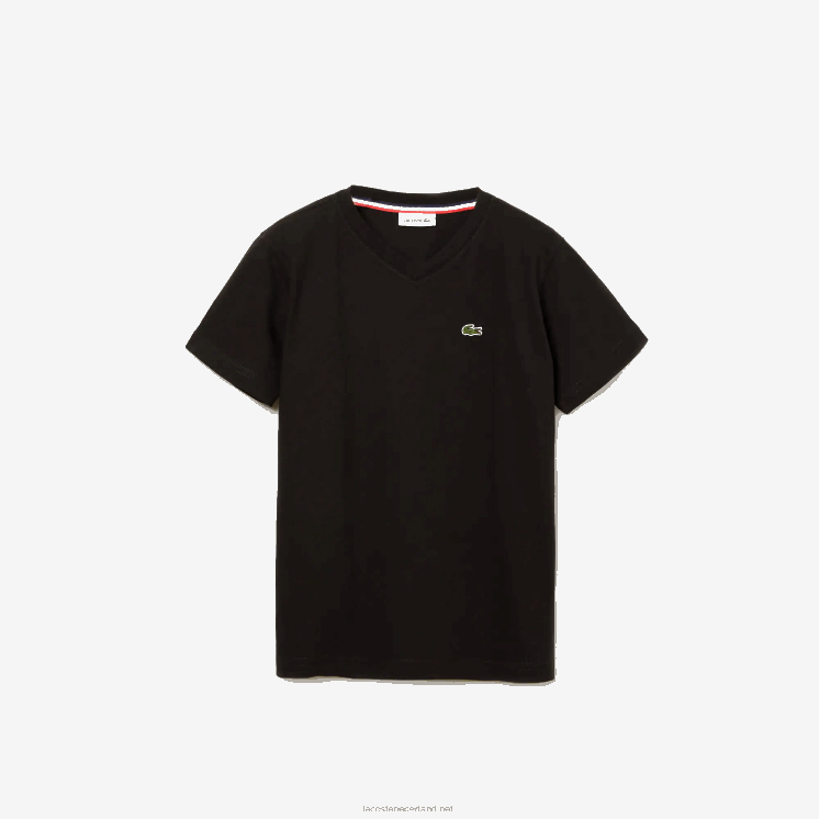 Lacoste katoenen t-shirt met v-hals 0828H3130 zwart 031 kinderen