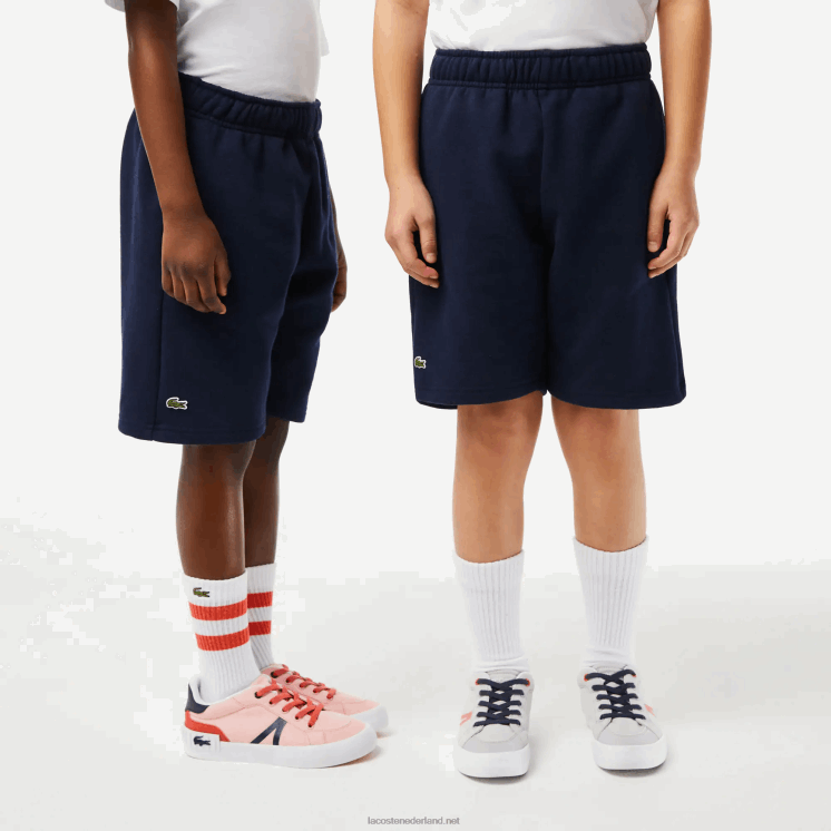 Lacoste korte broek van biologisch geborsteld katoenfleece 0828H3100 marineblauw 166 kinderen
