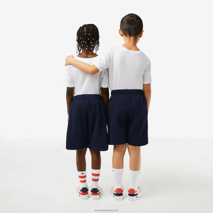 Lacoste korte broek van biologisch geborsteld katoenfleece 0828H3100 marineblauw 166 kinderen