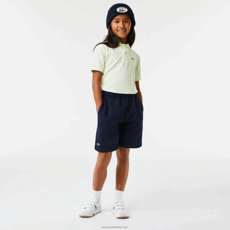 Lacoste korte broek van biologisch geborsteld katoenfleece 0828H3100 marineblauw 166 kinderen