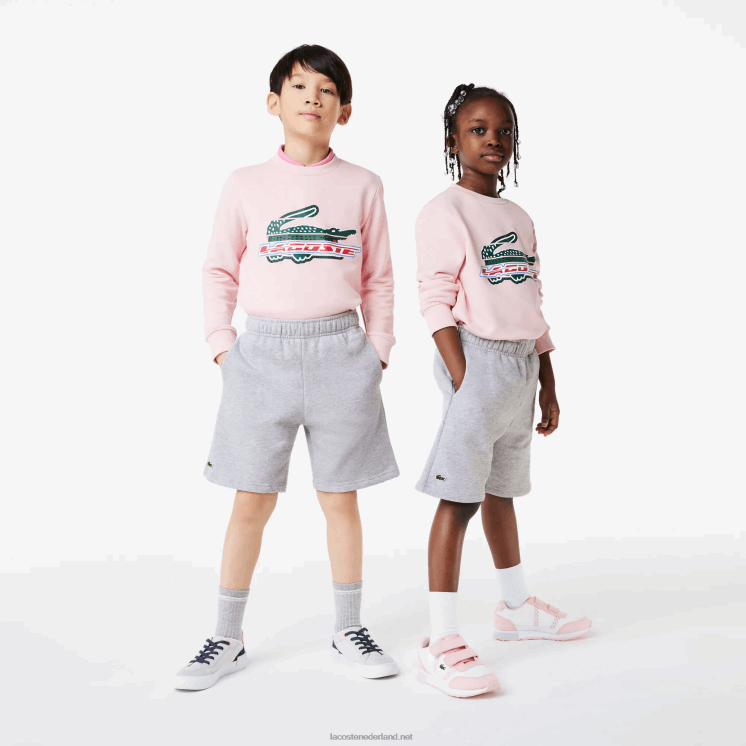 Lacoste korte broek van biologisch geborsteld katoenfleece 0828H3101 grijze chine ca kinderen