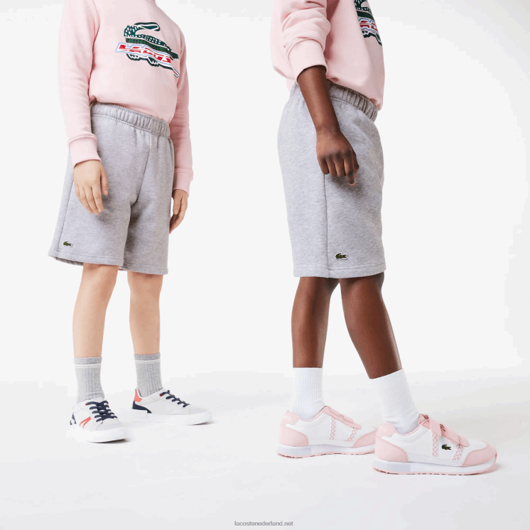 Lacoste korte broek van biologisch geborsteld katoenfleece 0828H3101 grijze chine ca kinderen