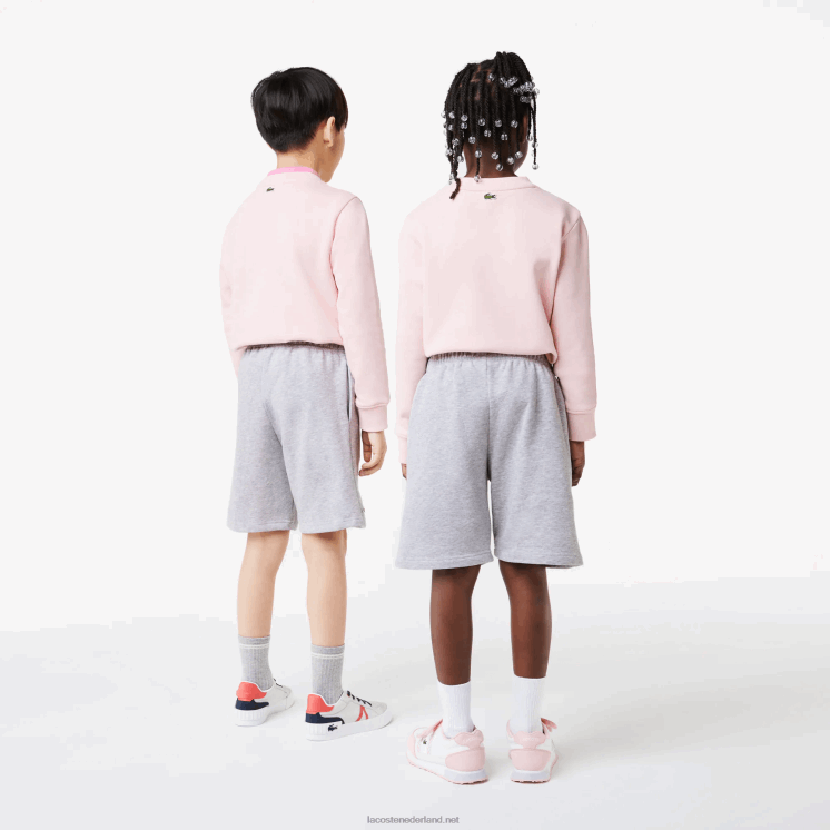 Lacoste korte broek van biologisch geborsteld katoenfleece 0828H3101 grijze chine ca kinderen