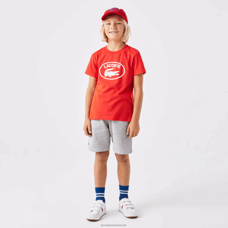 Lacoste korte broek van biologisch geborsteld katoenfleece 0828H3101 grijze chine ca kinderen