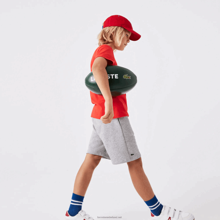 Lacoste korte broek van biologisch geborsteld katoenfleece 0828H3101 grijze chine ca kinderen