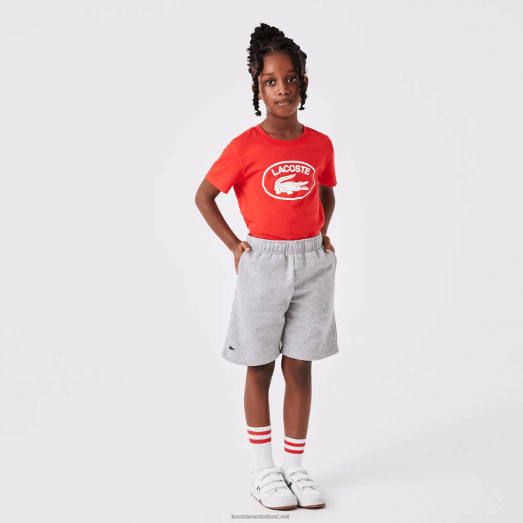 Lacoste korte broek van biologisch geborsteld katoenfleece 0828H3101 grijze chine ca kinderen