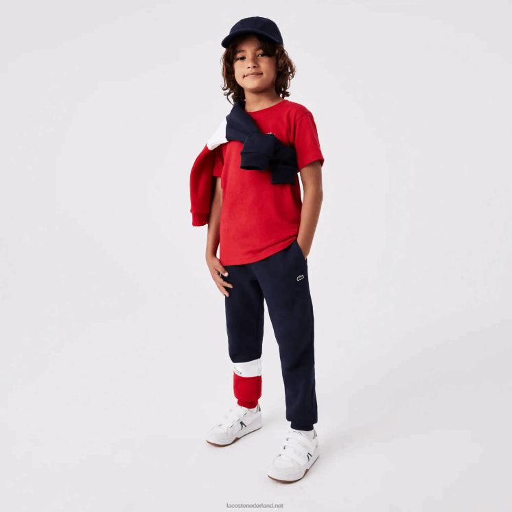 Lacoste merk trainingsbroek 0828H3215 marineblauw wit rood wet kinderen