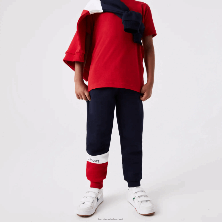 Lacoste merk trainingsbroek 0828H3215 marineblauw wit rood wet kinderen