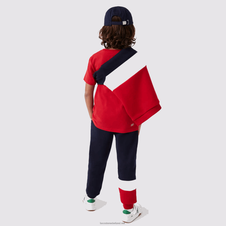 Lacoste merk trainingsbroek 0828H3215 marineblauw wit rood wet kinderen