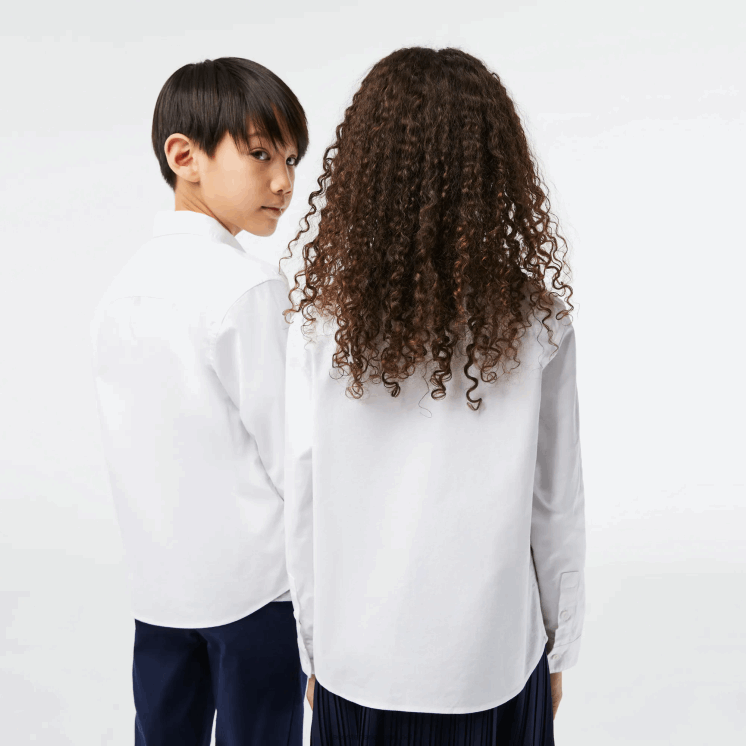 Lacoste overhemd met contrasterende zak 0828H3080 wit beige nb kinderen