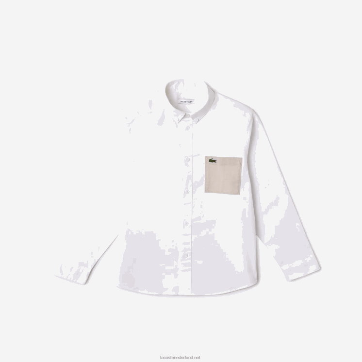 Lacoste overhemd met contrasterende zak 0828H3080 wit beige nb kinderen