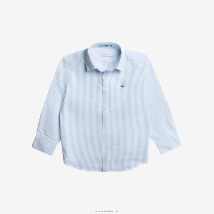 Lacoste overhemd van Oxford-katoen met gestreepte print 0828H3201 wit blauw f6z kinderen