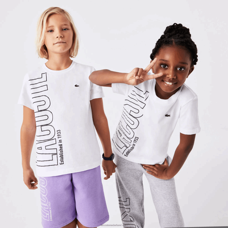 Lacoste oversized katoenen jersey T-shirt met logo 0828H3158 wit 001 kinderen