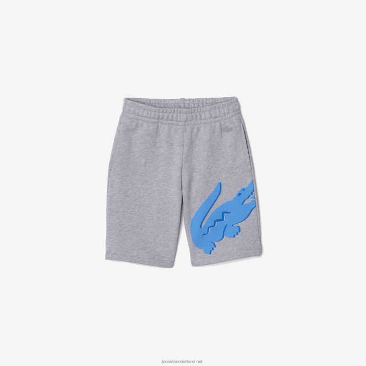 Lacoste oversized short van biologisch katoen met krokodillenprint 0828H3292 grijze chine ca jongens