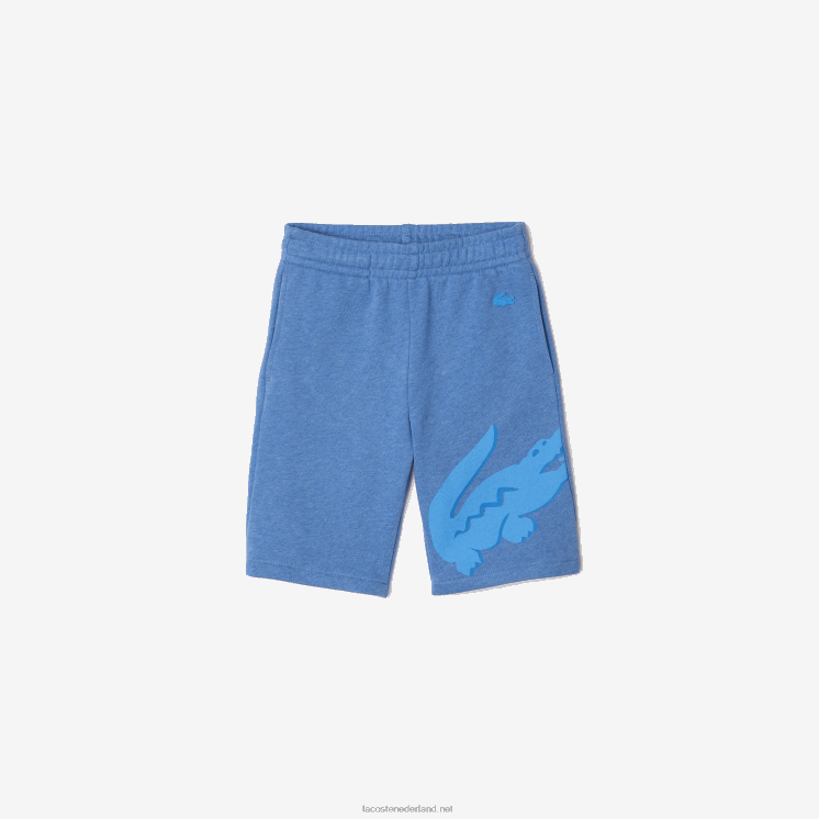 Lacoste oversized short van biologisch katoen met krokodillenprint 0828H3293 blauwe rug hg3 jongens