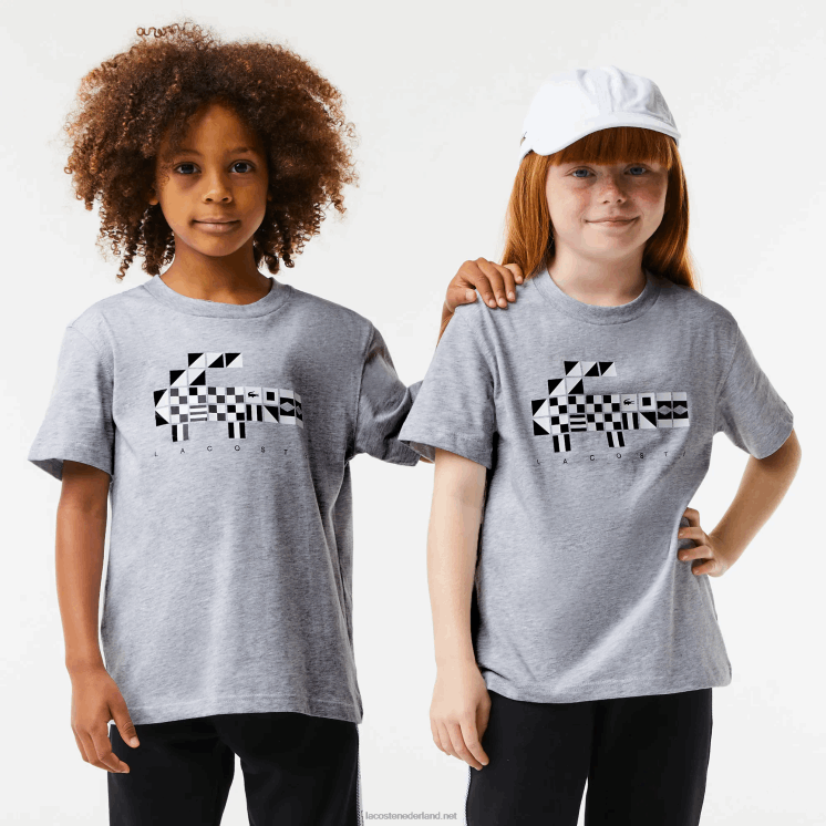 Lacoste oversized t-shirt in nautische stijl 0828H3143 grijze chine ca kinderen