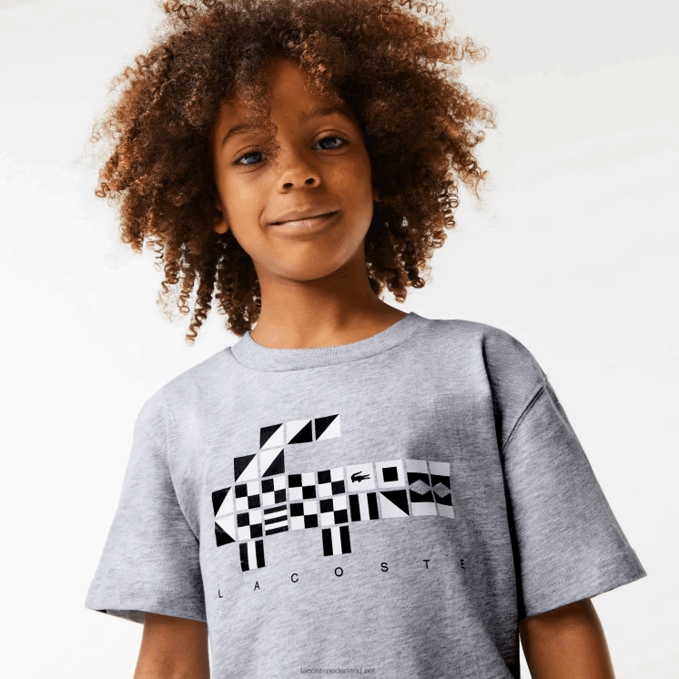 Lacoste oversized t-shirt in nautische stijl 0828H3143 grijze chine ca kinderen