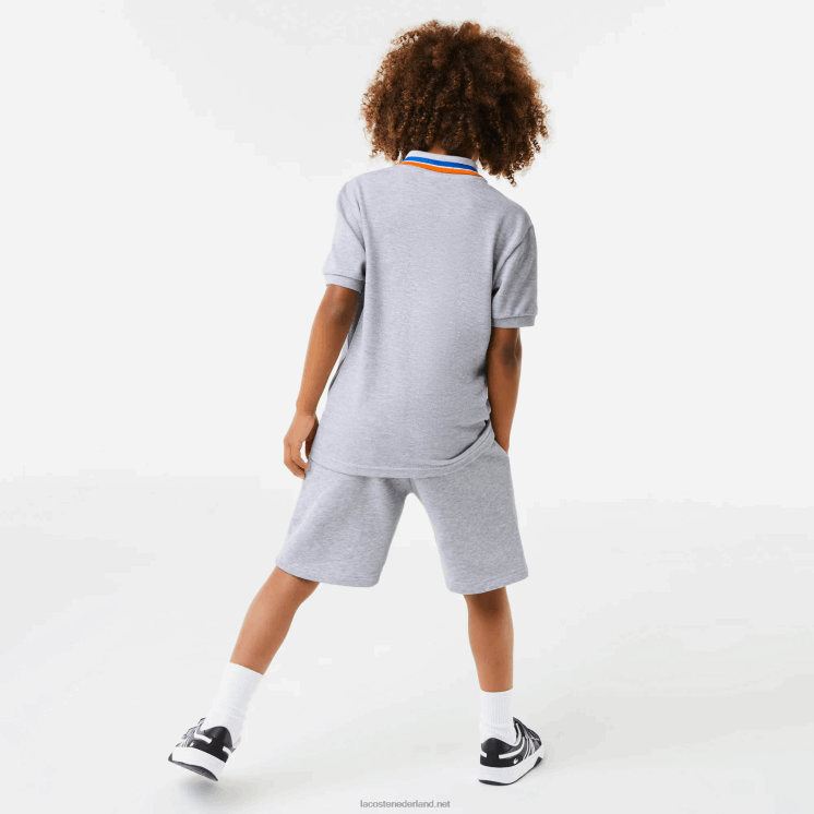 Lacoste petit piqué polo van katoen met driekleurige kraag 0828H2953 grijs chine wit w9d jongens