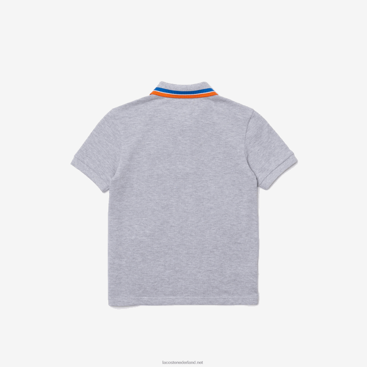 Lacoste petit piqué polo van katoen met driekleurige kraag 0828H2953 grijs chine wit w9d jongens
