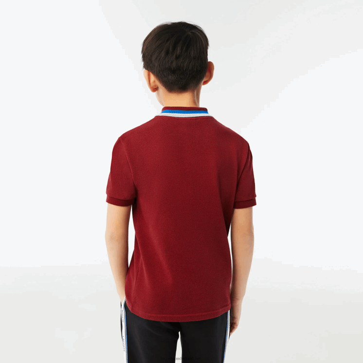 Lacoste petit piqué polo van katoen met driekleurige kraag 0828H2954 bordeaux wit x62 jongens