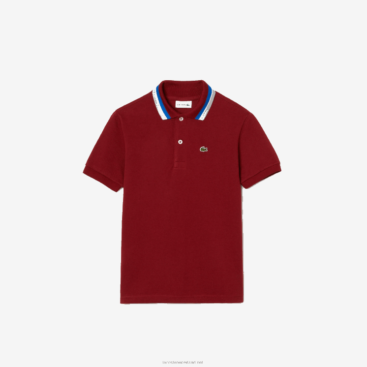 Lacoste petit piqué polo van katoen met driekleurige kraag 0828H2954 bordeaux wit x62 jongens