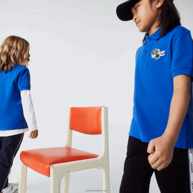 Lacoste piquépolo van biokatoen met komische badge 0828H3145 blauw k1q kinderen