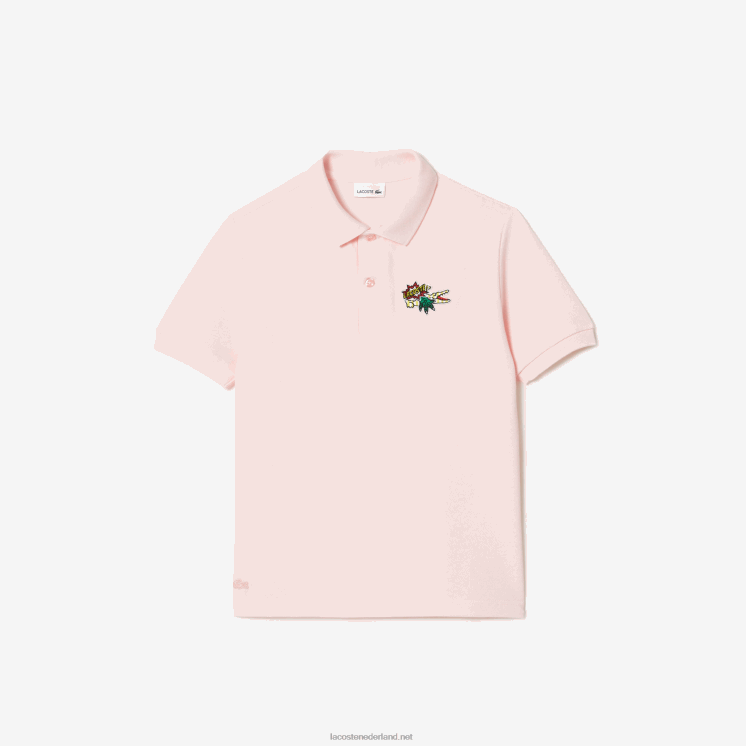 Lacoste piquépolo van biokatoen met komische badge 0828H3146 lichtroze t03 kinderen