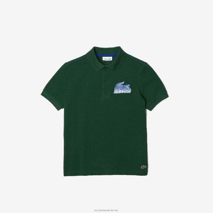 Lacoste polo van biologisch katoen met contrasterende print 0828H3034 groen 132 kinderen