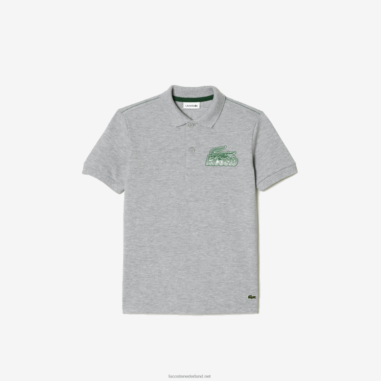 Lacoste polo van biologisch katoen met contrasterende print 0828H3035 grijze chine ca kinderen