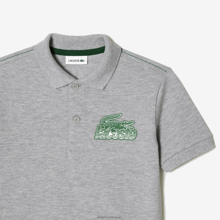 Lacoste polo van biologisch katoen met contrasterende print 0828H3035 grijze chine ca kinderen