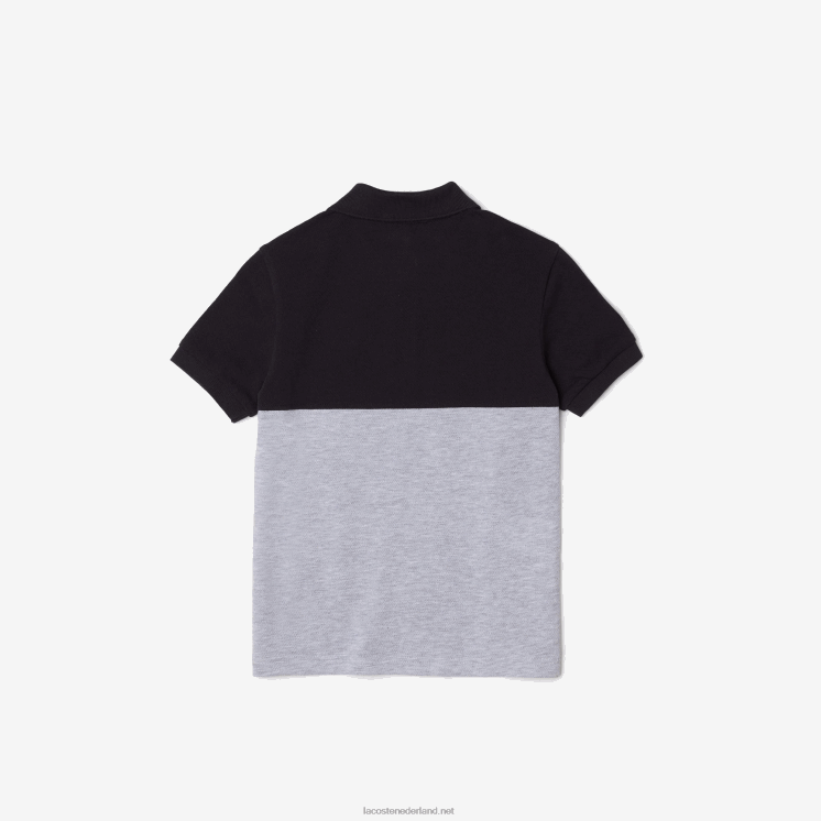 Lacoste polo van piqué van biologisch katoen met kleurvlakken 0828H3038 marineblauw grijs chine e6a kinderen