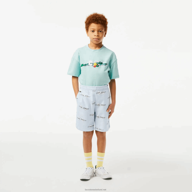 Lacoste short van bedrukt biologisch katoenen flanel 0828H3102 lichtblauw t01 jongens