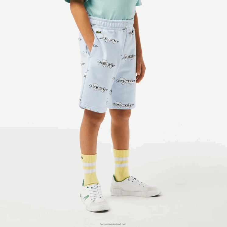 Lacoste short van bedrukt biologisch katoenen flanel 0828H3102 lichtblauw t01 jongens