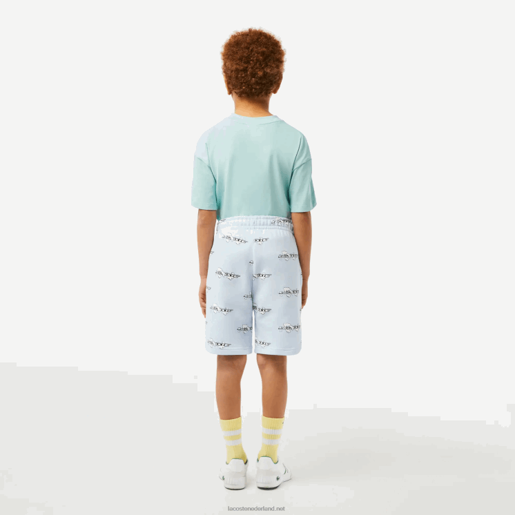 Lacoste short van bedrukt biologisch katoenen flanel 0828H3102 lichtblauw t01 jongens