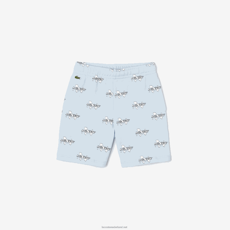 Lacoste short van bedrukt biologisch katoenen flanel 0828H3102 lichtblauw t01 jongens