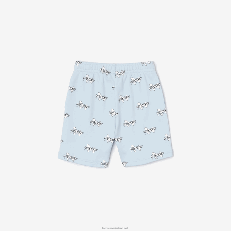 Lacoste short van bedrukt biologisch katoenen flanel 0828H3102 lichtblauw t01 jongens