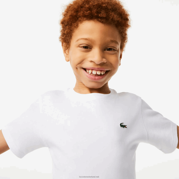 Lacoste sport T-shirt van ademende katoenmix 0828H3027 wit 001 jongens