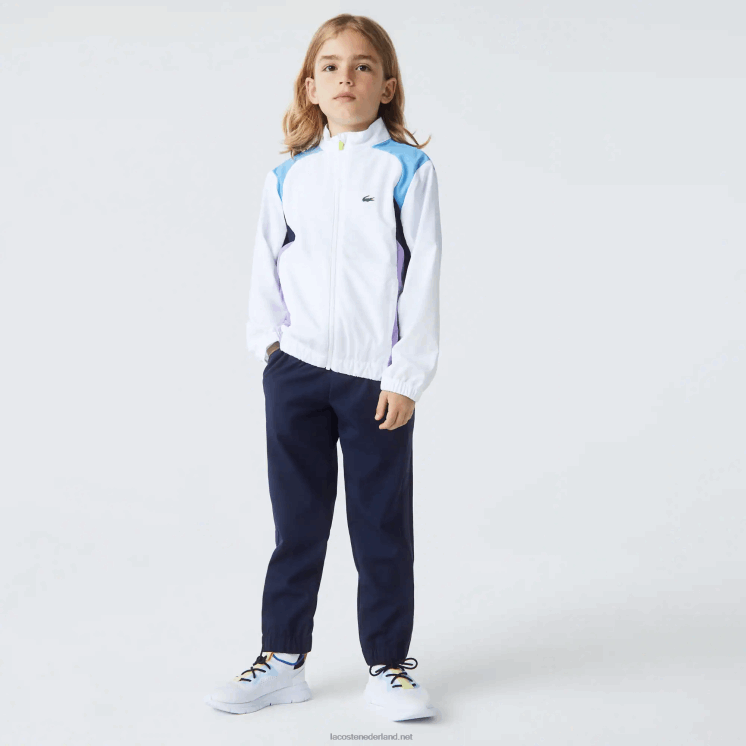 Lacoste sport colorblock tennistrainingspak 0828H3185 wit marineblauw paars 6hu kinderen
