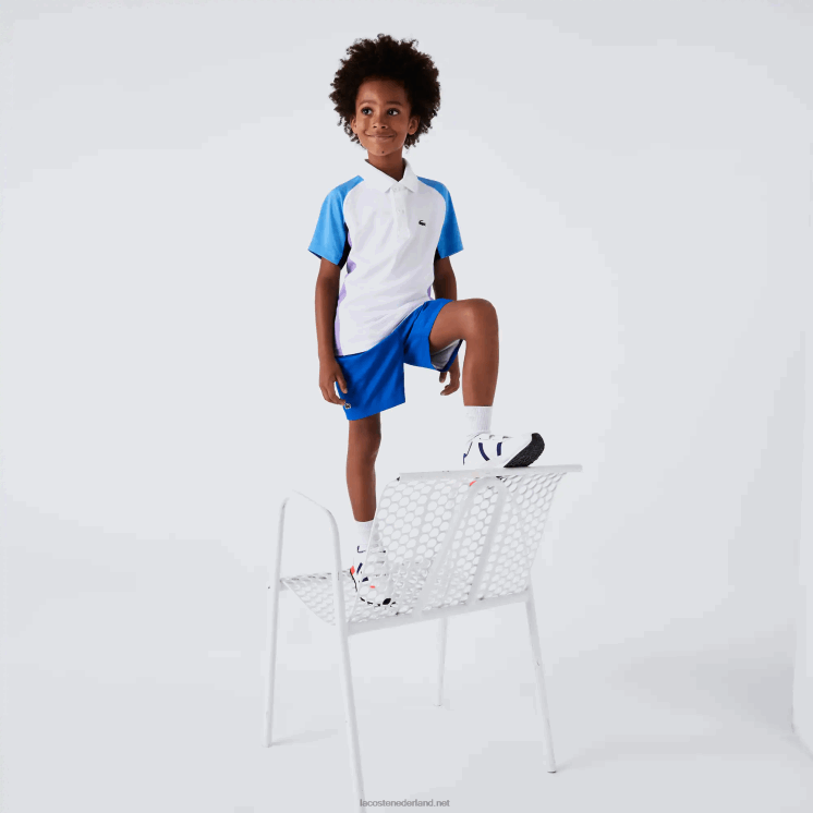 Lacoste sport regular fit tennispolo met mesh details 0828H3168 wit marineblauw paars 6hu jongens